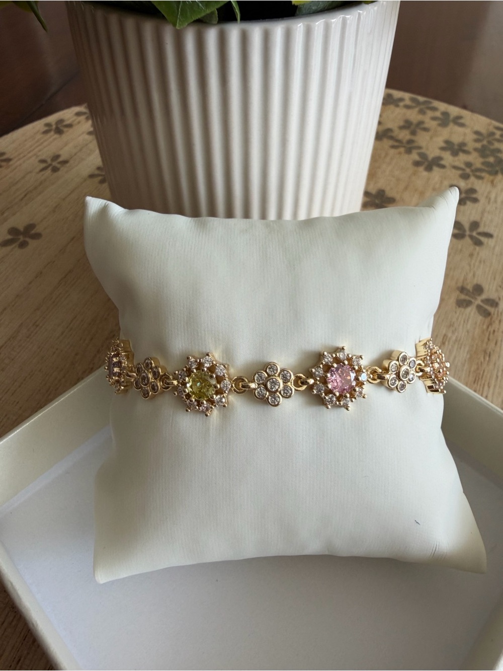 Gold tone Floral Multi-Color Gemstone Bracelet - Women Jewelry